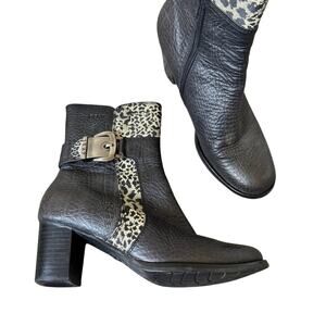 Skap Black Leather Animal Print Ankle Boots Womens 6 Fall Preppy Classic Booties